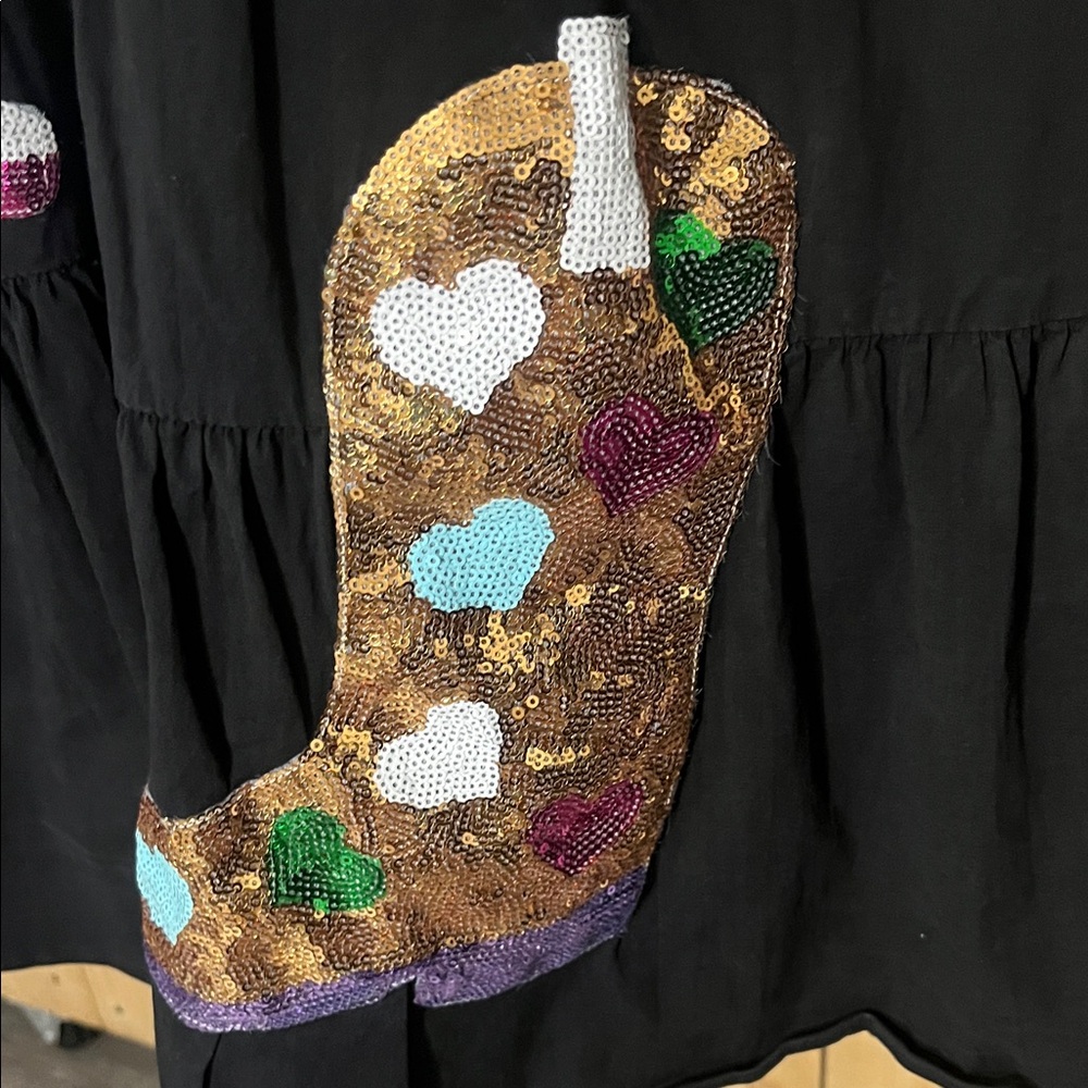 Main Strip Black Dress with Colorful Boot Designs - Picture 4 of 9